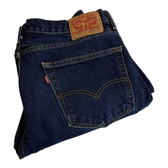 VTG Levi's 505 JEANS Denim Blue Men 36x30 Regular Straight Leg Stretch Dark Wash - Picture 8 of 9